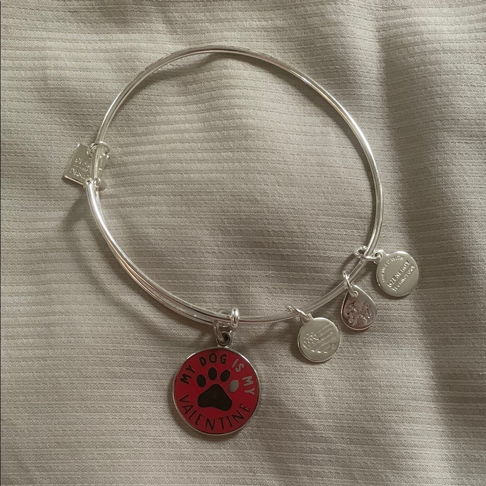 Silver Bangle Bracelet with Red Charm